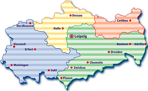 Karte des Verteilergebietes der Leipziger Tiefkuehl Logistik GmbH